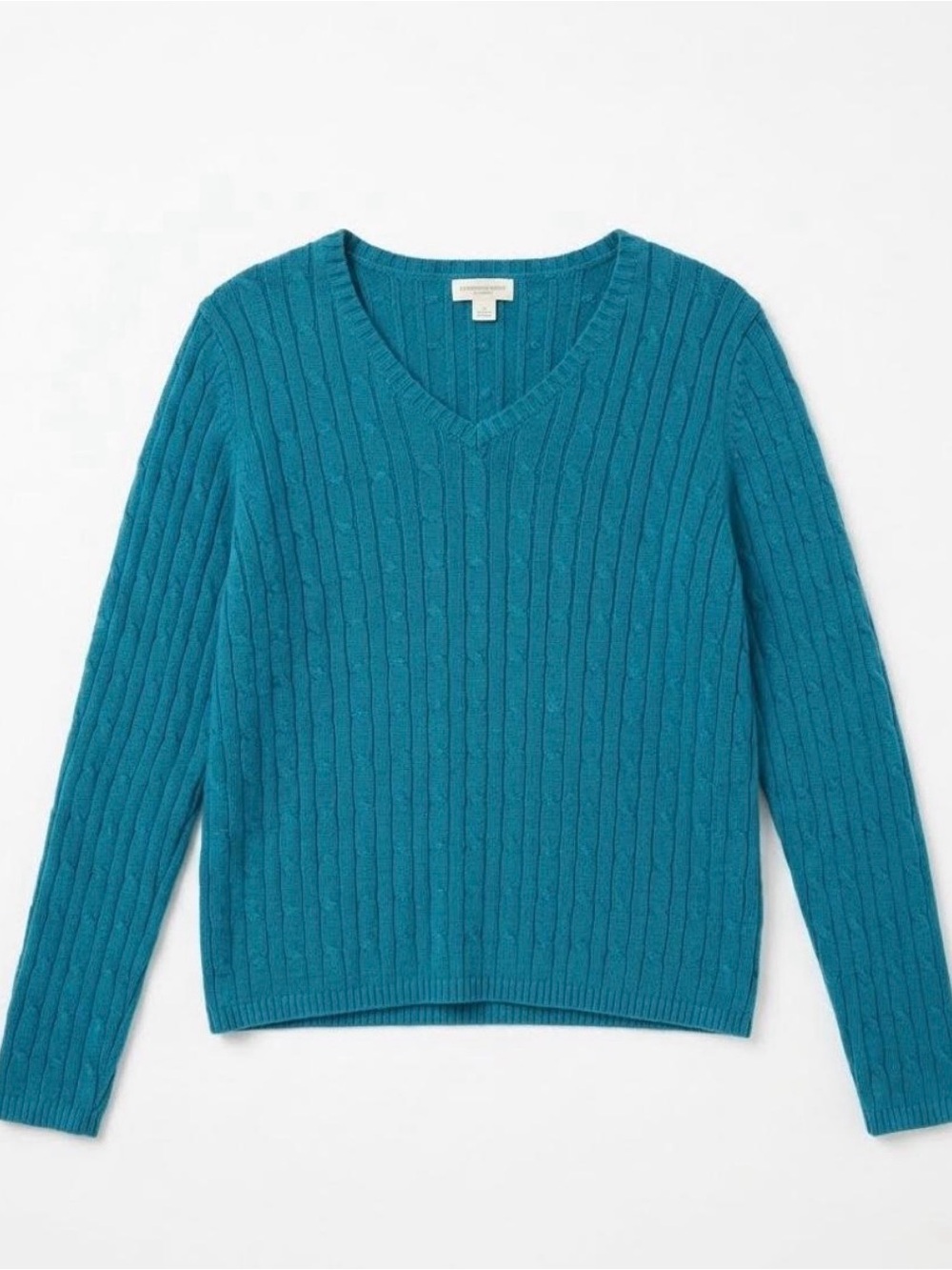 St. John’s Bay V-Neck Blue Cable Knit Sweater Women’s L Cozy Fall Cottagecore